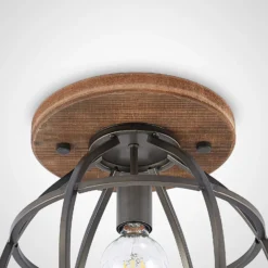 Lindby Deckenstrahler Rutger, Ø 34 cm, Holz, Käfig, E27
