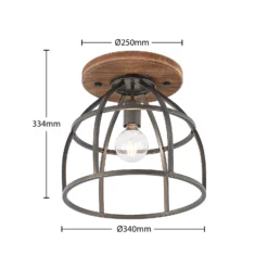 Lindby Deckenstrahler Rutger, Ø 34 cm, Holz, Käfig, E27