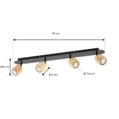 Lindby Deckenstrahler Sloane, 4-flg., Holz/schwarz, GU10