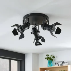 Lindby Deckenstrahler Tilen, 3-flg., schwarz, Metall, Ø 54cm