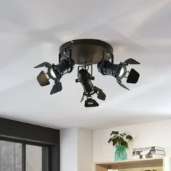 Lindby Deckenstrahler Tilen, 3-flg., schwarz, Metall, Ø 54cm