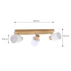 Lindby Deckenstrahler Wanessa, 47cm, 3-flg., weiß, Holz, E14
