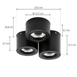 Lindby Downlight Jyla, 3-flammig, schwarz matt, GX53