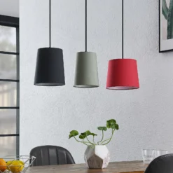 Lindby Hängelampe Amilia, Stoff, 3-flg., rot/grau/schwarz