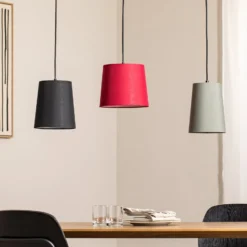 Lindby Hängelampe Amilia, Stoff, 3-flg., rot/grau/schwarz