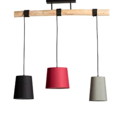 Lindby Hängelampe Amilia, Stoff, 3-flg., rot/grau/schwarz