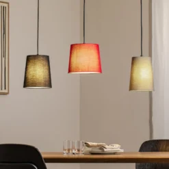 Lindby Hängelampe Amilia, Stoff, 3-flg., rot/grau/schwarz