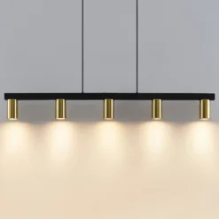 Lindby Hängelampe Baliko, schwarz/messing, 5-flg, GU10