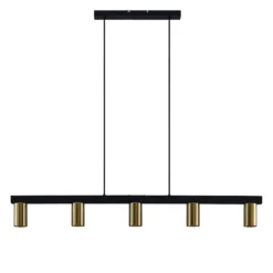 Lindby Hängelampe Baliko, schwarz/messing, 5-flg, GU10
