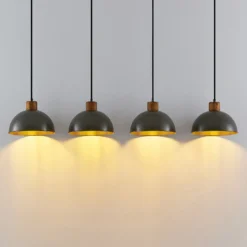 Lindby Hängelampe Durbis, 116 cm, 4-flammig, grau, Holz, E27