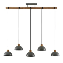 Lindby Hängelampe Durbis, 149 cm, 5-flammig, grau, Holz, E27