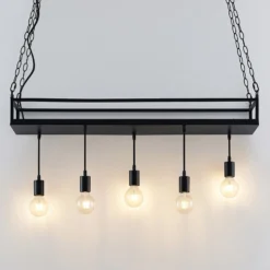 Lindby Hängelampe Kirista, 5-flg., schwarz, 100 cm, E27