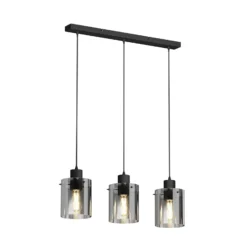 Lindby Hängelampe Kourtney, 3-flg., schwarz/grau, Glas, E27