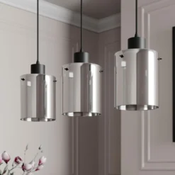Lindby Hängelampe Kourtney, 3-flg., schwarz/grau, Glas, E27