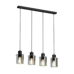 Lindby Hängelampe Kourtney, 4-flg., schwarz/grau, Glas, E27