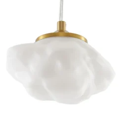 Lindby Hängelampe Piatra, Ø 25cm, 3-flg., opal/messing, Glas