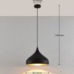 Lindby Hängelampe Ritana, schwarz-gold, Metall, Ø 31cm, E27