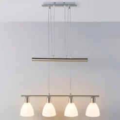 Lindby Hängelampe Simeon, nickelfarben, Glas, 73 cm, E14