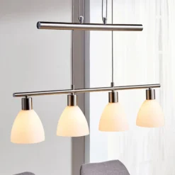 Lindby Hängelampe Simeon, nickelfarben, Glas, 73 cm, E14