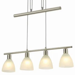 Lindby Hängelampe Simeon, nickelfarben, Glas, 73 cm, E14