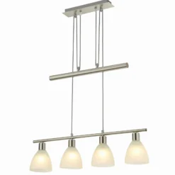 Lindby Hängelampe Simeon, nickelfarben, Glas, 73 cm, E14