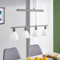 Lindby Hängelampe Simeon, nickelfarben, Glas, 73 cm, E14