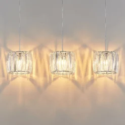 Lindby Hängelampe Sofia, 107 cm, 3-flammig, E14, chrom/klar