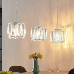 Lindby Hängelampe Sofia, 107 cm, 3-flammig, E14, chrom/klar