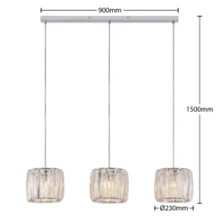 Lindby Hängelampe Sofia, 107 cm, 3-flammig, E14, chrom/klar