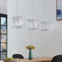 Lindby Hängelampe Sofia, 107 cm, 3-flammig, E14, chrom/klar