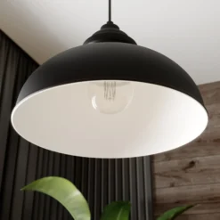 Lindby Hängeleuchte Cliona, schwarz, Metall, Ø 31 cm, E27
