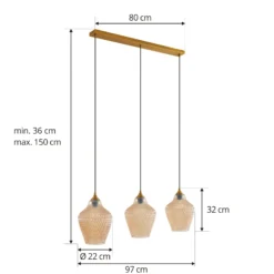 Lindby Hängeleuchte Drakar, Ø 22 cm, 3-flg., amber, Glas