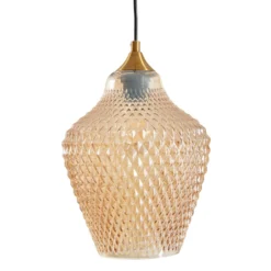Lindby Hängeleuchte Drakar, Ø 22 cm, 3-flg., amber, Glas