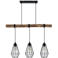 Lindby Hängeleuchte Eldarion, 90 cm, 3-flammig, Holz, E27