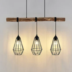 Lindby Hängeleuchte Eldarion, 90 cm, 3-flammig, Holz, E27