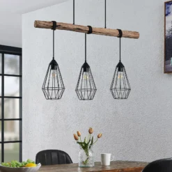 Lindby Hängeleuchte Eldarion, 90 cm, 3-flammig, Holz, E27