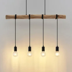 Lindby Hängeleuchte Ferris, 4-flammig, 90cm, Holz, E27