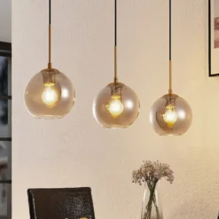 Lindby Hängeleuchte Hiwana, rauchgrau, Glas, 3-flammig