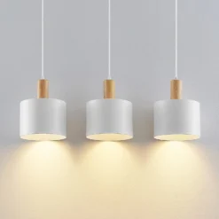 Lindby Hängeleuchte Kadir, 73 cm, 3-flammig, weiß, Holz