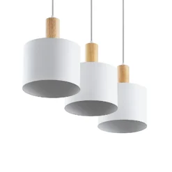 Lindby Hängeleuchte Kadir, 73 cm, 3-flammig, weiß, Holz
