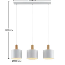 Lindby Hängeleuchte Kadir, 73 cm, 3-flammig, weiß, Holz