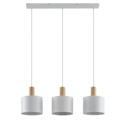 Lindby Hängeleuchte Kadir, 73 cm, 3-flammig, weiß, Holz