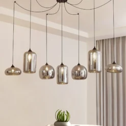 Lindby Hängeleuchte Marla, 7-flammig, Glas, rauchgrau, 128cm