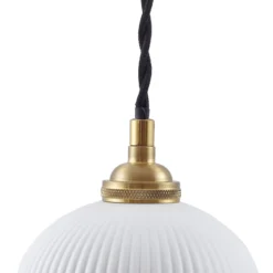 Lindby Hängeleuchte Nolane, Ø 11 cm, Keramik, weiß/messing