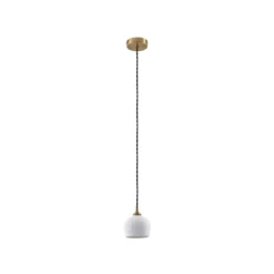 Lindby Hängeleuchte Nolane, Ø 11 cm, Keramik, weiß/messing