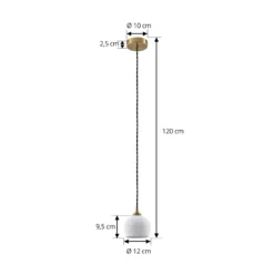 Lindby Hängeleuchte Nolane, Ø 11 cm, Keramik, weiß/messing