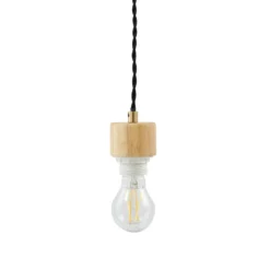 Lindby Hängeleuchte Paulie, Ø 23 cm, Keramik, Holz, weiß