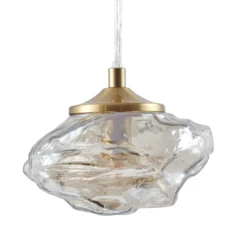 Lindby Hängeleuchte Piatra, amber/messing, Glas, Ø 16 cm, G9