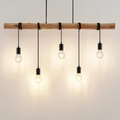 Lindby Hängeleuchte Rom, 5-flg., Holz, Seil, schwarz, 116 cm