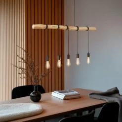 Lindby Hängeleuchte Rom, 5-flg., Holz, Seil, schwarz, 116 cm